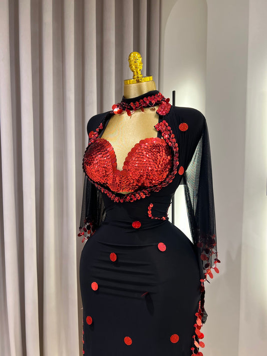 Flamme Noir et Rouge (3 Pièces) : Tenue de Danse Orientale