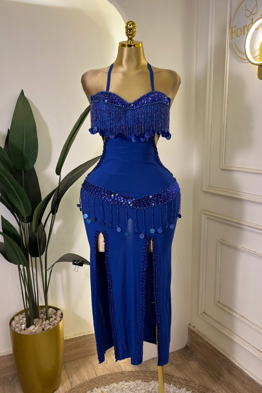 Nuit Classique Bleu: Costume de Danse Orientale