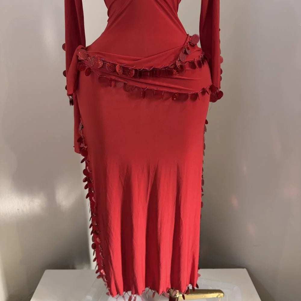 FIFI Rouge – Tenue de Danse Orientale 2 Pièces (Tenue + Ceinture)