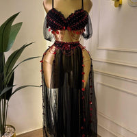 Rubis Passion Noir et Rouge – Costume de Danse Orientale Handmade 2 Pièces