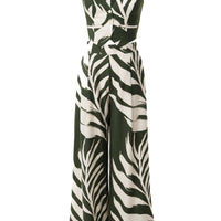 « Songe Tropical » — Ensemble Pantalon Large Imprimé Palmier, Vert Olive