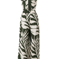 « Songe Tropical » — Ensemble Pantalon Large Imprimé Palmier, Vert Olive