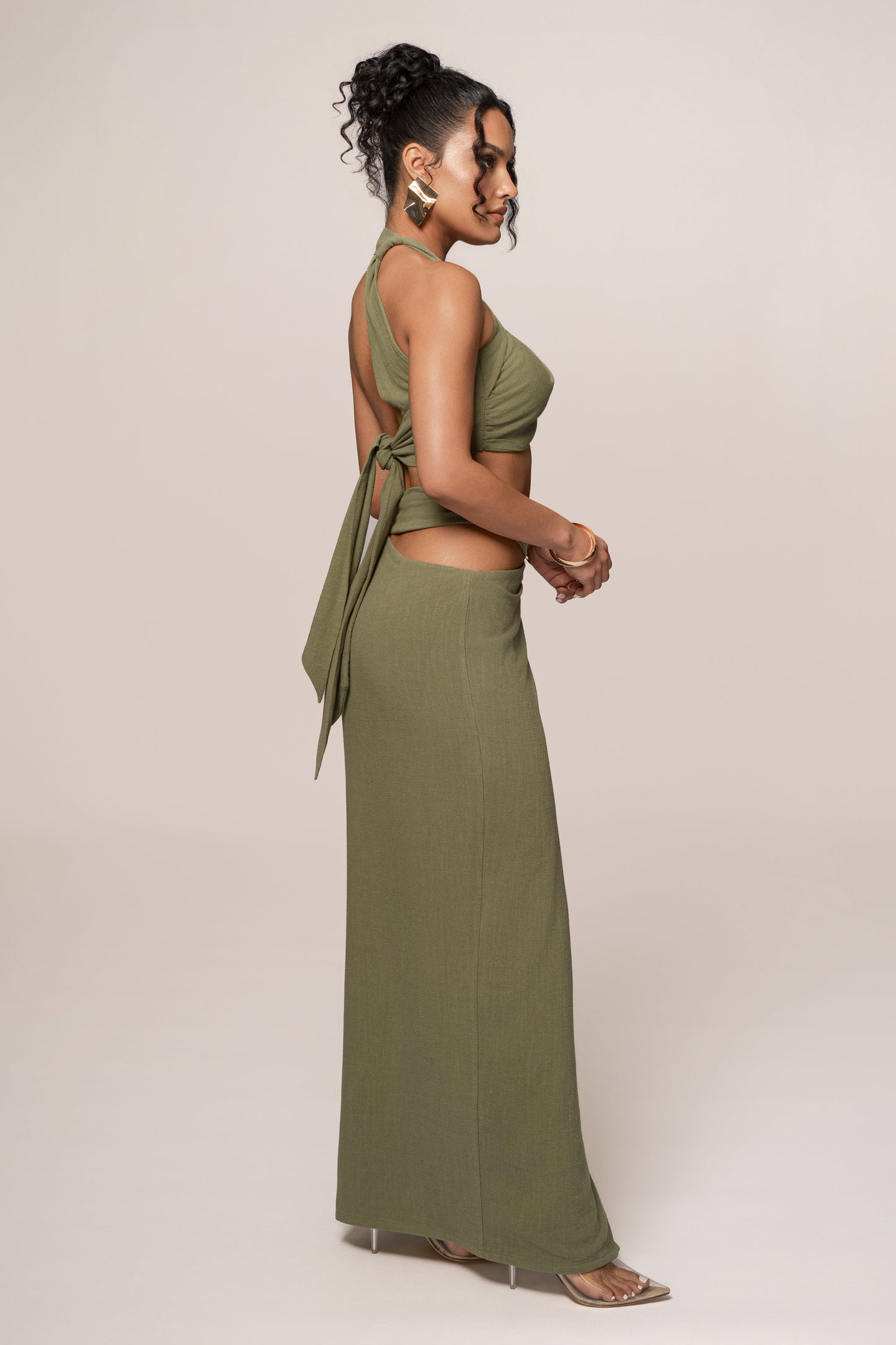 « Ère Nouvelle » — Ensemble Jupe Longue Fendue, Vert Olive