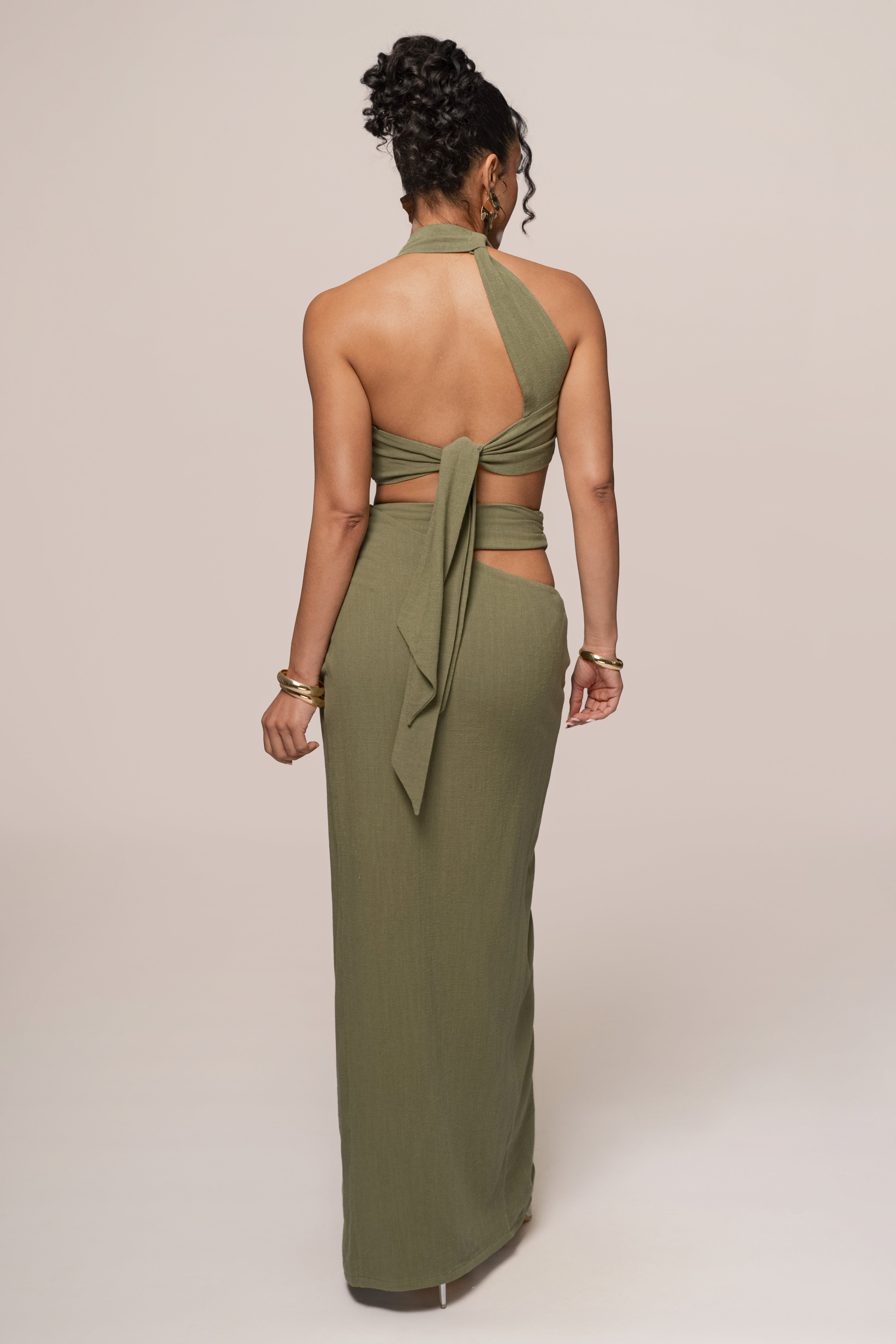 « Ère Nouvelle » — Ensemble Jupe Longue Fendue, Vert Olive
