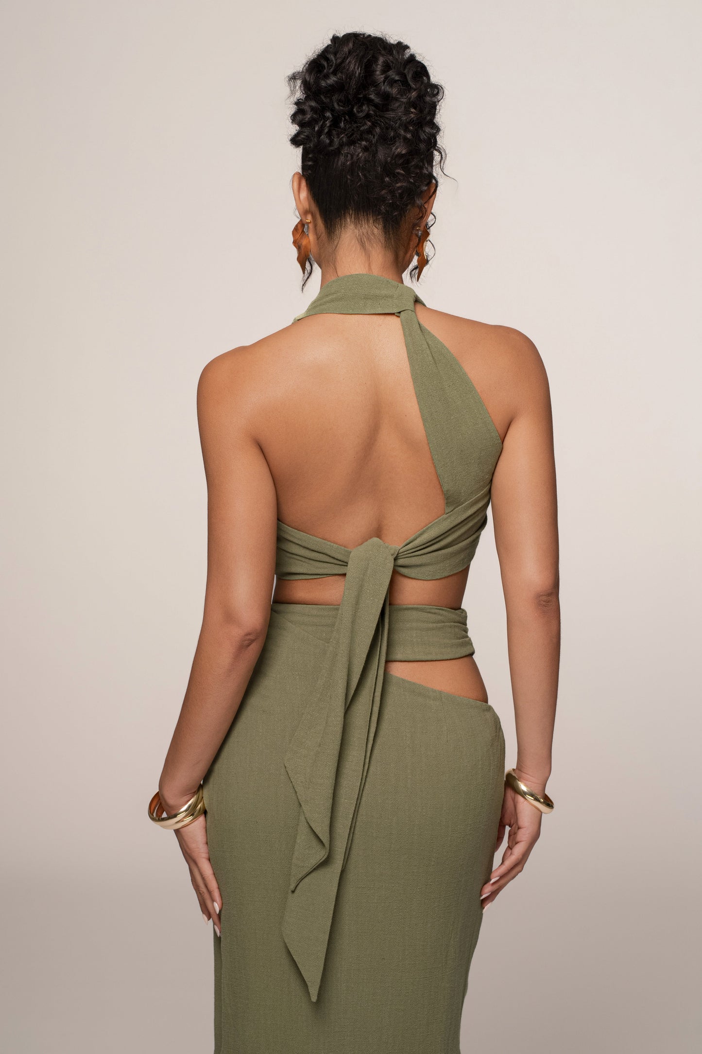 « Ère Nouvelle » — Ensemble Jupe Longue Fendue, Vert Olive