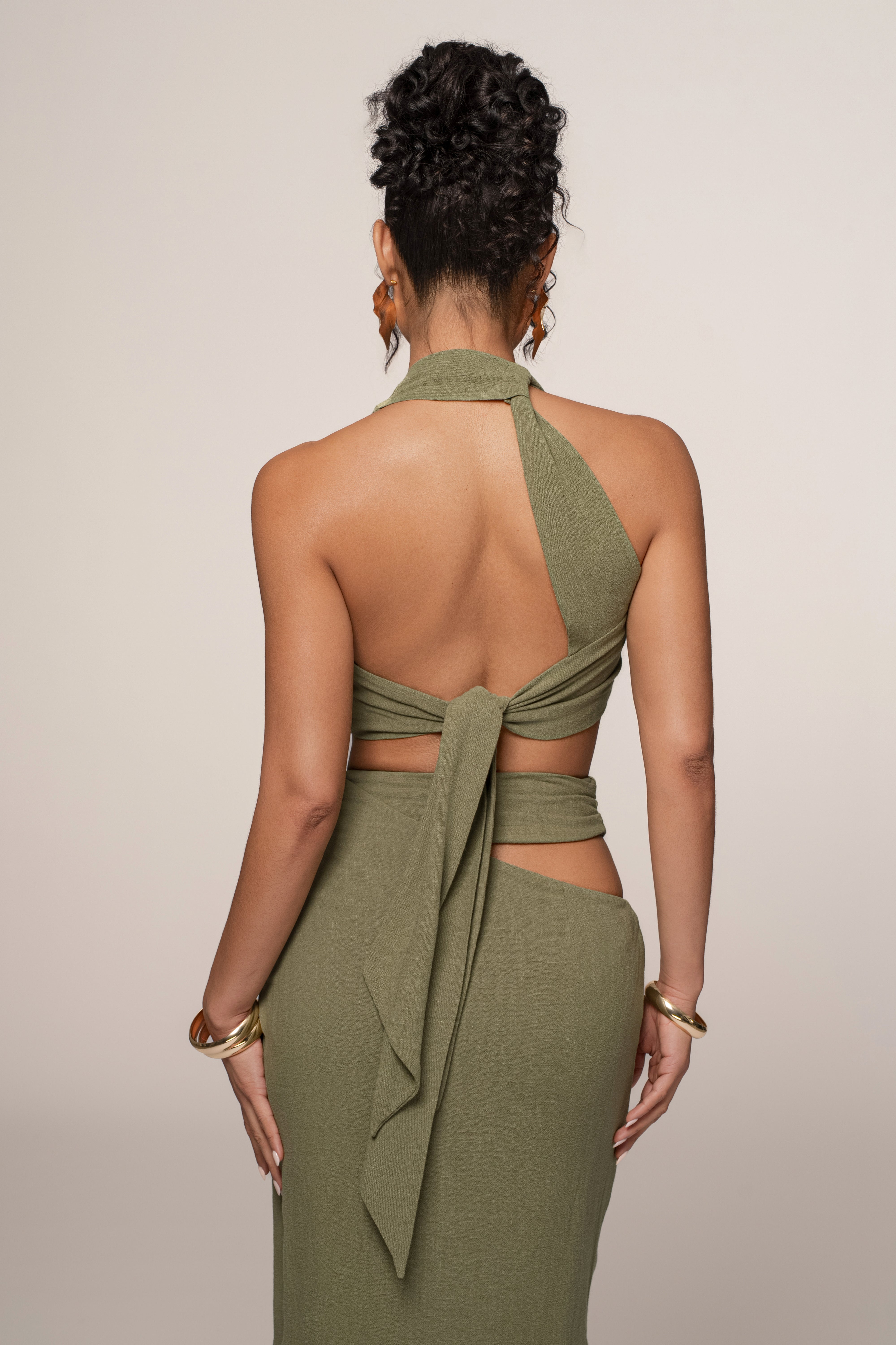 « Ère Nouvelle » — Ensemble Jupe Longue Fendue, Vert Olive
