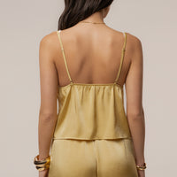 « Brise de Laguna » — Ensemble Pantalon Large Satiné, Jaune