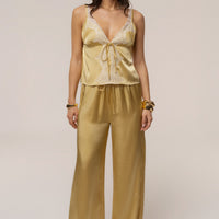 « Brise de Laguna » — Ensemble Pantalon Large Satiné, Jaune