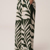 « Songe Tropical » — Ensemble Pantalon Large Imprimé Palmier, Vert Olive