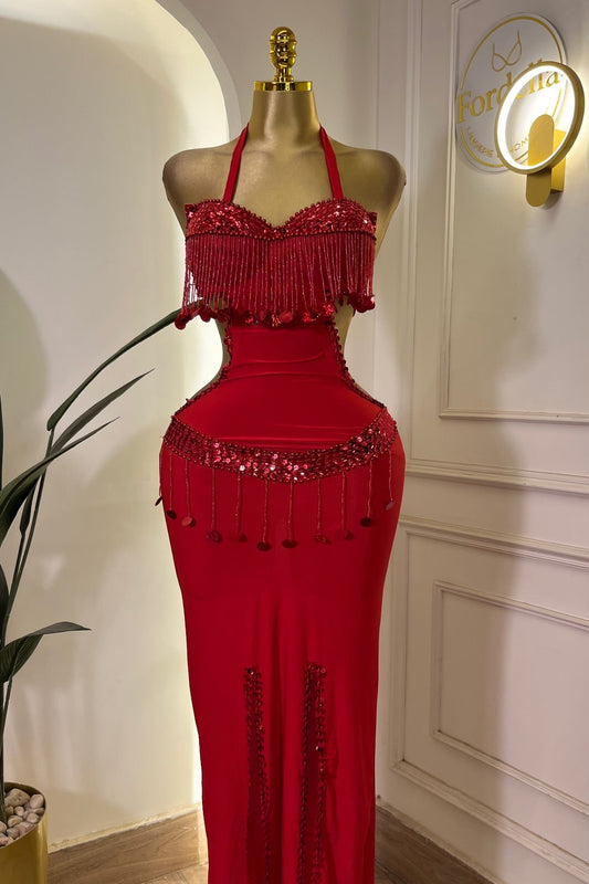 Nuit Classique Rouge: Costume de Danse Orientale