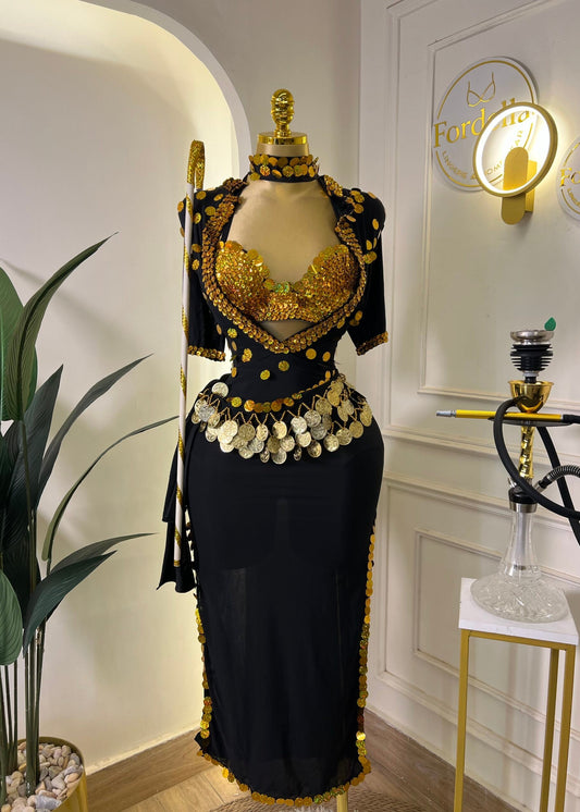 Cléopâtre Noire et Or (4 Pièces) : Tenue de Danse Orientale