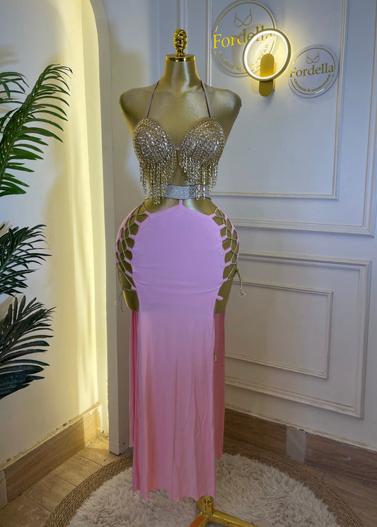 La Rose du Désert Rose Poudré & Or Costume de Danse Orientale