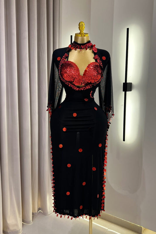 Flamme Noir et Rouge (3 Pièces) : Tenue de Danse Orientale