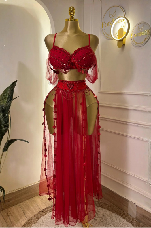 Handmade Rubis Passion Rouge : Costume de Danse Orientale